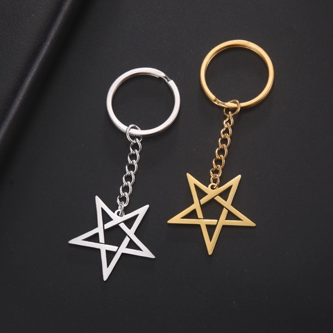 Portachiavi a Stella Cava in Acciaio Inossidabile Minimalista Per Uomo Donna Oro Argento Pentagramma Ciondolo Geometrico per Borsa
