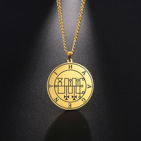 Edelstahl Rundanhänger Halskette Haagenti Siegel Gotik Okkult Siegel Salomons Münzschmuck Für Herren Damen Alltag Accessoire