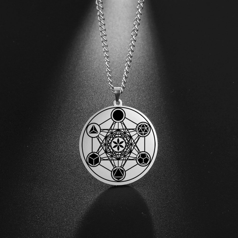Collier Pendentif Rond En Acier Inoxydable Motif Géométrique Pour Hommes Femmes Bijoux Spirituels Minimalistes Cadeau