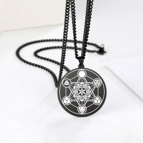 Collier Pendentif Rond En Acier Inoxydable Motif Géométrique Pour Hommes Femmes Bijoux Spirituels Minimalistes Cadeau