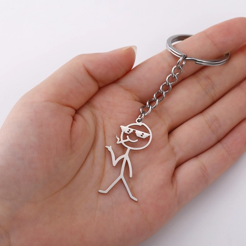 Divertente Portachiavi Stickman Con Occhiali Da Sole Pixel Sigaro Thug Life Pendente In Acciaio Inossidabile Per Uomo Donna Borsa Auto Accessori