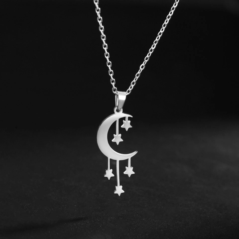 Collar con Colgante de Luna Creciente y Meteoro de Acero Inoxidable Oro Plata Estrella Joyería para Mujer Boda Cumpleaños Regalo
