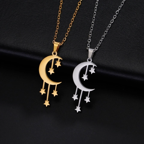Collar con Colgante de Luna Creciente y Meteoro de Acero Inoxidable Oro Plata Estrella Joyería para Mujer Boda Cumpleaños Regalo
