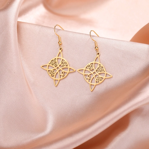 Edelstahl Keltischer Hexenknoten Ohrhänger Für Damen Gold Silber Hohl Pentagramm Ankh Mystisches Symbol Schmuck Geschenk