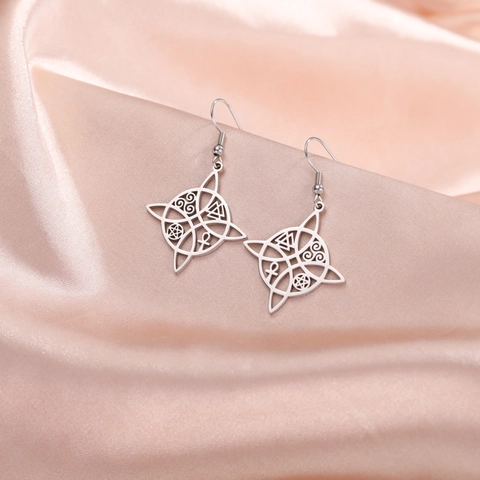 Edelstahl Keltischer Hexenknoten Ohrhänger Für Damen Gold Silber Hohl Pentagramm Ankh Mystisches Symbol Schmuck Geschenk
