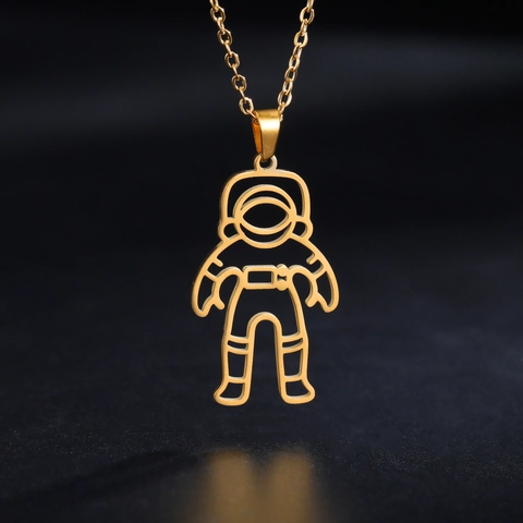Minimalist Stainless Steel Astronaut Pendant Necklace Hollow Spaceman Spacewalk Jewelry Gift For Men Women Silver Gold Plated Outer Space Theme Jewelry