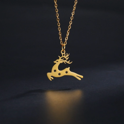 Stainless Steel Christmas Reindeer Pendant Necklace For Women Exquisite Snowflake Hollow Out Animal Jewelry Festive Xmas Gift
