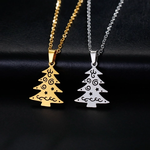 Collar de Pendiente de Árbol de Navidad de Acero Inoxidable para Mujer Diseño de Estrella Calada Joyería Festiva Regalo