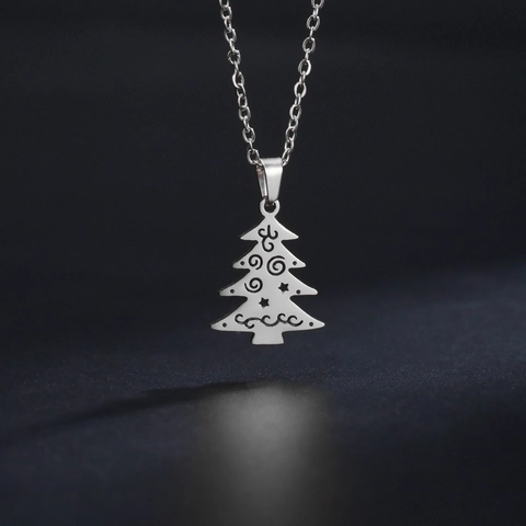 Collar de Pendiente de Árbol de Navidad de Acero Inoxidable para Mujer Diseño de Estrella Calada Joyería Festiva Regalo