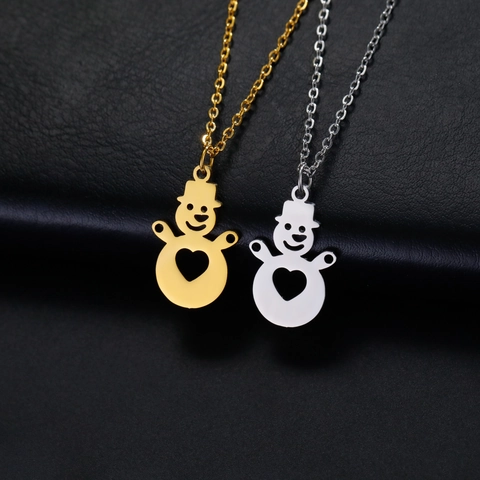 Fashion Stainless Steel Snowman Heart Pendant Necklace For Women Girls Christmas Gift Jewelry Heart Cutout Snowman Choker Necklace