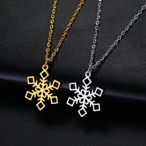 Minimalist Stainless Steel Snowflake Pendant Necklace For Women Men Adjustable Cross Chain Winter Christmas Fashion Jewelry