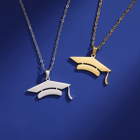 Stainless Steel Graduation Cap Pendant Necklace For Women Men Mortarboard Anniversary Commemorative Graduation Gift Jewelry