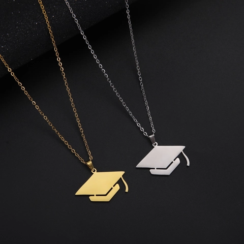 Stainless Steel Graduation Cap Pendant Necklace Memorial Graduation Gift Men Women Doctoral Hat Minimalist Adjustable Jewelry