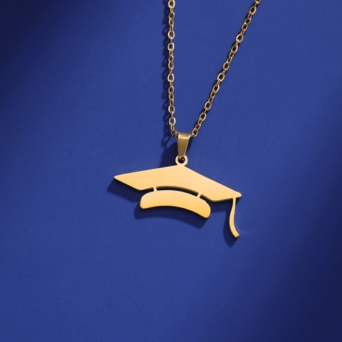 Stainless Steel Graduation Cap Pendant Necklace For Women Men Mortarboard Anniversary Commemorative Graduation Gift Jewelry