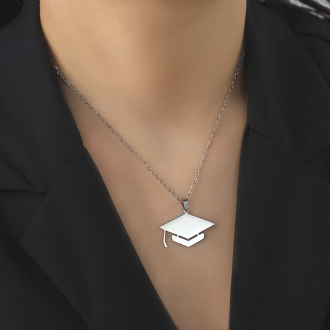 Stainless Steel Graduation Cap Pendant Necklace Memorial Graduation Gift Men Women Doctoral Hat Minimalist Adjustable Jewelry