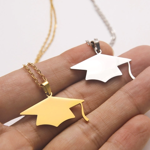 Stainless Steel Graduation Cap Pendant Necklace Polished Doctorate Hat Jewelry Gift For Class Of 2024 Men Women