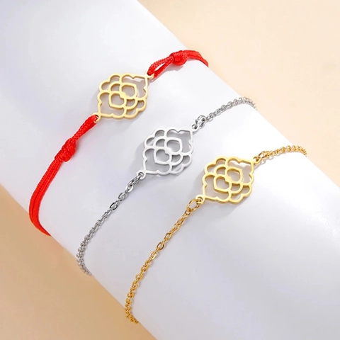 Stainless Steel Hollow Flower Lucky Cloud Pendant Bracelet For Women Elegant Adjustable Chain Cord Jewelry Gift