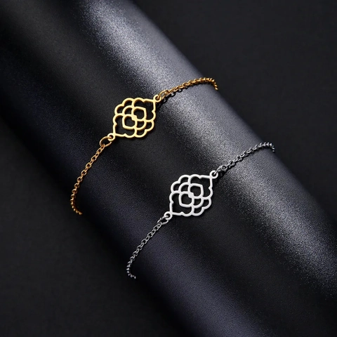 Stainless Steel Hollow Flower Lucky Cloud Pendant Bracelet For Women Elegant Adjustable Chain Cord Jewelry Gift
