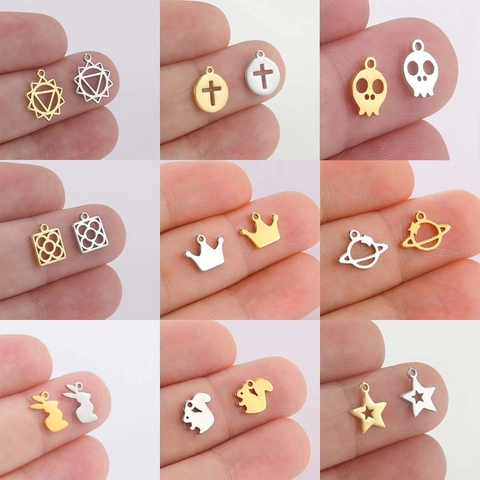 Stainless Steel DIY Jewelry Making Pendants Charms Planet Crown Star Rabbit Squirrel Flower Yoga Skull Cross For Necklace Bracelet Accessories Gold Silver