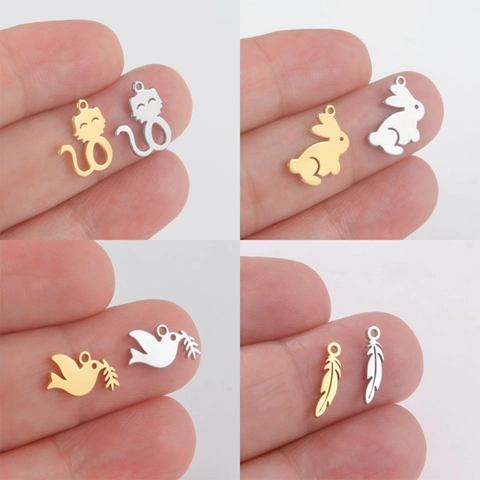 Edelstahl Tier Anhänger Für DIY Schmuckherstellung Frieden Taube Hase Katze Feder Charms Gold Silber Galvanisiert Halsketten Zubehör