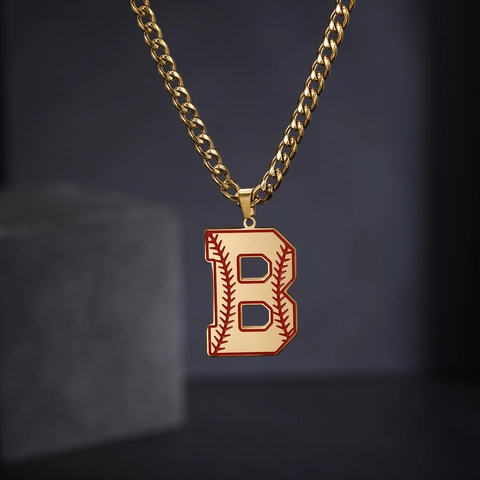 Collier Pendentif Lettre En Acier Inoxydable Pour Hommes Femmes Hip Hop Couture De Baseball Chaîne Cubaine Bijoux Cadeau