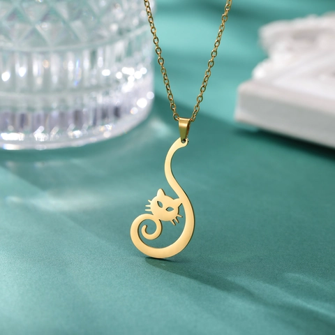 Minimalist Stainless Steel Cat Pendant Necklace For Women Girls Cute Hollow Kitten Animal Jewelry Gift Necklace