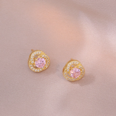 Titanstahl Rosa Zirkon Blume Anhänger Halskette Und Ohrringe 925 Sterlingsilber Ohrstecker-Stift Vergoldet Schmuck Für Damen