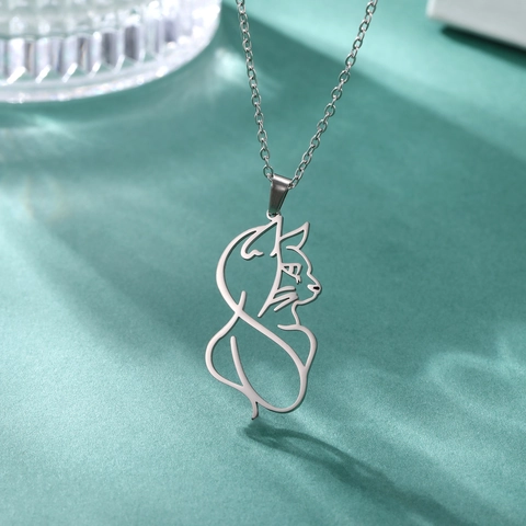 Minimalist Stainless Steel Cat Pendant Necklace Fashion Hollow Kitty Silhouette Animal Jewelry Gift For Women Girls