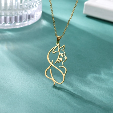 Minimalist Stainless Steel Cat Pendant Necklace Fashion Hollow Kitty Silhouette Animal Jewelry Gift For Women Girls