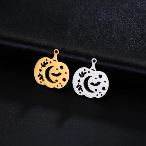 Ciondoli Halloween in Acciaio Inossidabile Traforati Zucca Fantasma Teschio Pipistrello per Creazione Gioielli DIY Oro Argento