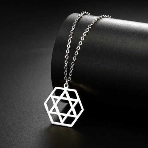Minimalistische Roestvrijstalen Hexagram Hanger Ketting Holle Zeshoek Ster Van David Mode Sieraden Voor Heren Dames Cadeau