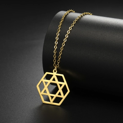 Minimalistische Roestvrijstalen Hexagram Hanger Ketting Holle Zeshoek Ster Van David Mode Sieraden Voor Heren Dames Cadeau