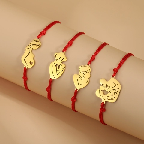 Roestvrij Stalen Moeder En Kind Familie Armband Handgeweven Rood Zwart Koord Verstelbare Sieraden Cadeau Voor Mama Zwangere Vrouw