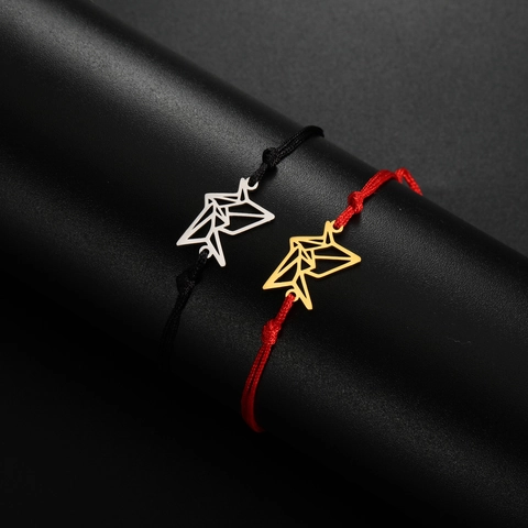 Origami Papieren Kraanvogel Roestvrij Stalen Gevlochten Touw Armband Voor Dames Heren Minimalistisch Geometrisch Verstelbaar Waskoord Hand Sieraden Cadeau
