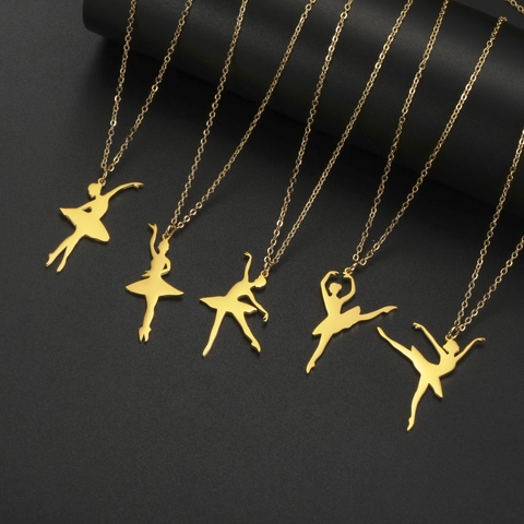 Minimalist Stainless Steel Ballet Dancer Silhouette Pendant Necklace Gold Silver Tone Dancing Girl Jewelry For Women