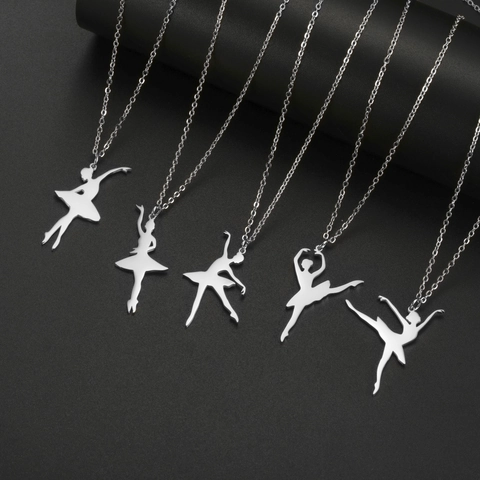 Minimalist Stainless Steel Ballet Dancer Silhouette Pendant Necklace Gold Silver Tone Dancing Girl Jewelry For Women