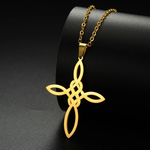 Collier Pendentif Croix Nœud de Sorcière Celtique Bijoux en Acier Inoxydable Pour Hommes Femmes Amulette Vintage Cadeau