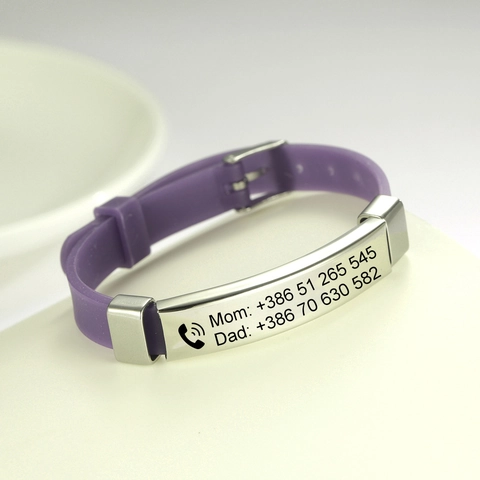 Bracciale ID in Silicone Regolabile Per Bambini Piastra di Identità di Emergenza in Acciaio Inossidabile Braccialetto Sportivo Gioielli di Sicurezza