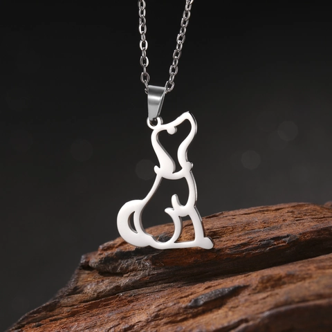 Minimalist 304 Stainless Steel Hollow Out Dog Pendant Necklace 18K Gold Plated Animal Puppy Silhouette Jewelry For Women Men