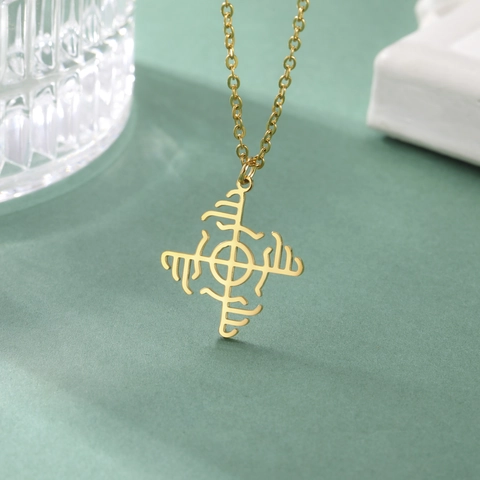 Minimalist Stainless Steel Viking Rune Pendant Necklace For Men Women Geometric Nordic Compass Charm Necklace Vintage Daily Jewelry Gift