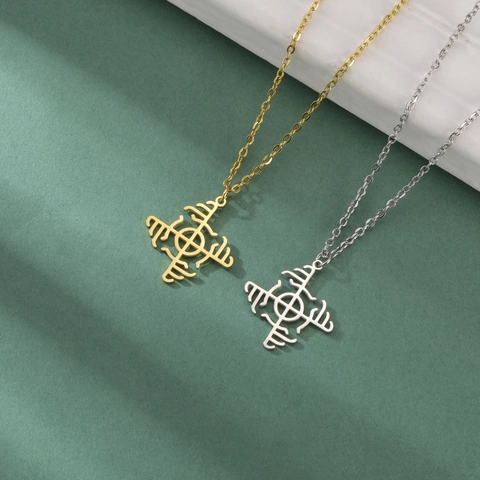 Minimalist Stainless Steel Viking Rune Pendant Necklace For Men Women Geometric Nordic Compass Charm Necklace Vintage Daily Jewelry Gift