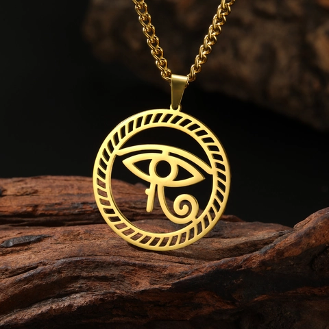 Collana Pendente Occhio Di Horus Egiziano Vintage In Acciaio Inossidabile Oro Argento Tondo Cavo Gioielli Amulet Per Uomo Donna