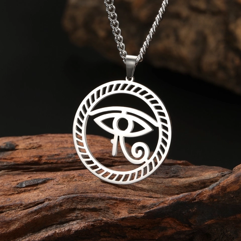 Collana Pendente Occhio Di Horus Egiziano Vintage In Acciaio Inossidabile Oro Argento Tondo Cavo Gioielli Amulet Per Uomo Donna