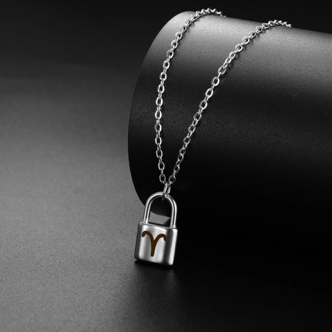 Collar Con Colgante de Candado de 12 Signos del Zodiaco de Acero Inoxidable para Mujeres Hombres Joyería de Constelación Chapada en Oro Plata