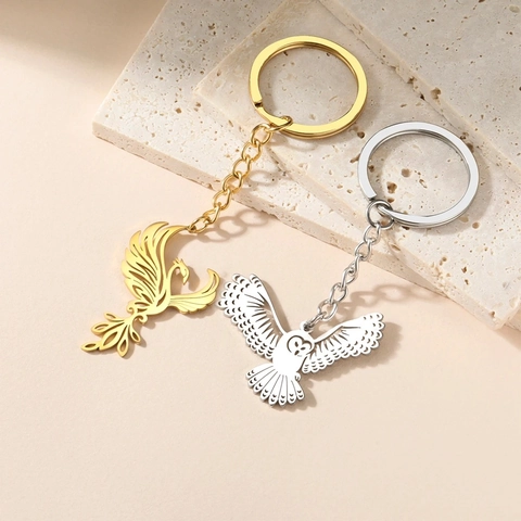 Roestvrij Stalen Holle Feniks Uil Sleutelhanger Mode Dier Hanger Auto Sleutelring Voor Vrouwen Mannen Sieraden Cadeau