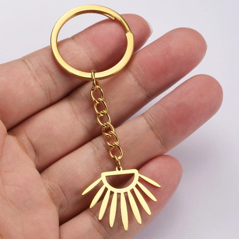 Portachiavi con Ciondolo a Raggi di Sole in Acciaio al Titanio Geometrico Cavo a Forma di Ventaglio Anello in Metallo