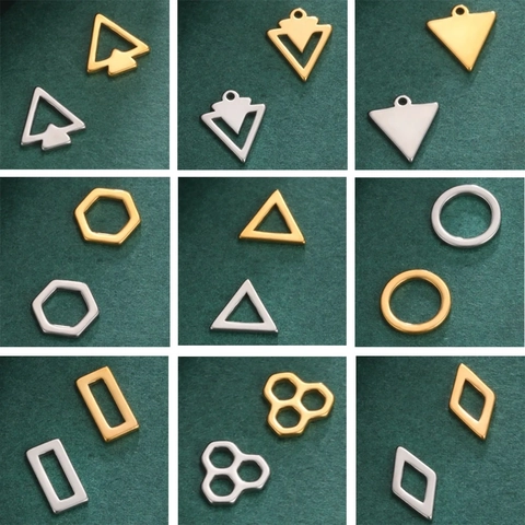 Stainless Steel Geometric Pendants Charms For DIY Jewelry Making Necklaces Earrings Accessories Gold Silver Triangle Round Hexagon Shapes