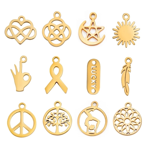 Stainless Steel Hollow Pendant DIY Jewelry Making Accessories Heart Sun Moon Star Tree Charm Gold Silver For Necklace