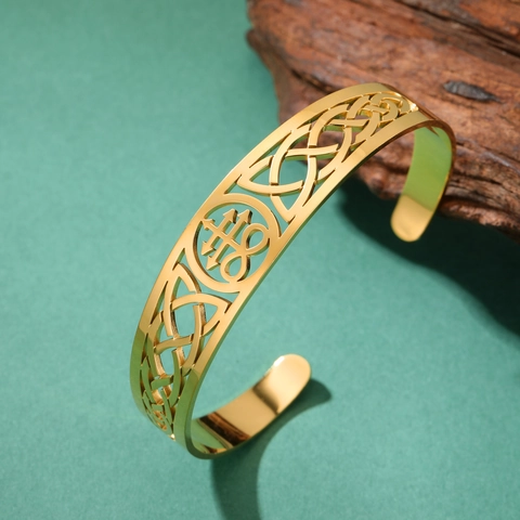 Leviathan Cross Cuff Bracelet Stainless Steel Celtic Knot Hollow Out Bangle For Women Vintage Occult Jewelry Religious Symbol Jewelry