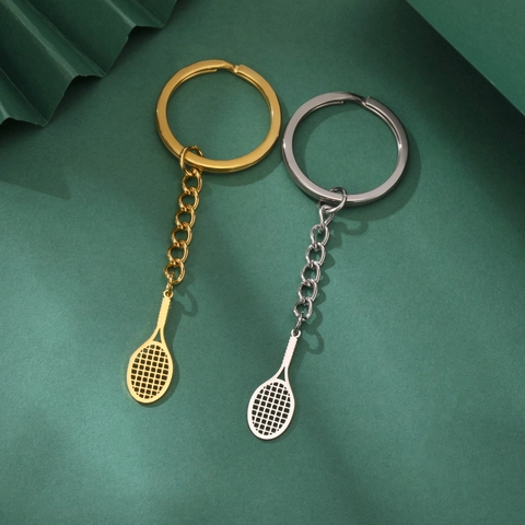 Minimalist Edelstahl Hohl Tennisschläger Schlüsselanhänger Sportliebhaber Gold Silber Metall Schlüsselring Schmuck Geschenk